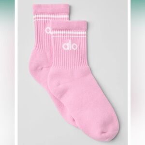 ALO Yoga Unisex Half-Crew Throwback Sock Small Limited: Sweet Pink/White NWT